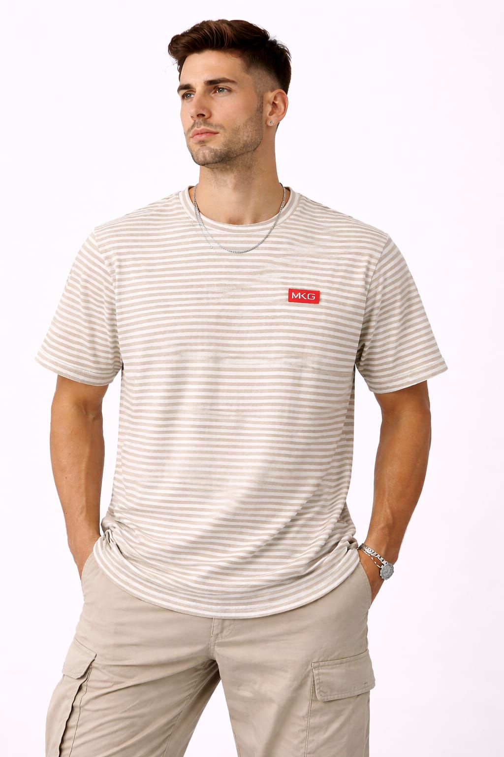 MKG Beige Stripe Essential T-Shirt