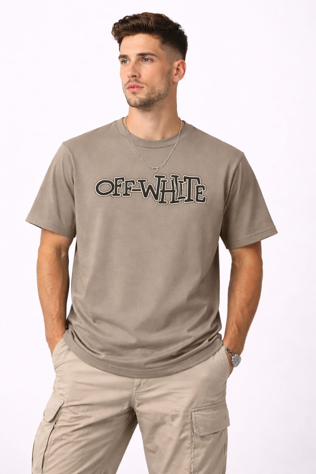 Off-White Classic Logo Taupe Essential T-Shirt